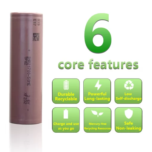 21700 lithium battery has reliable power and discharges continuously and stably.